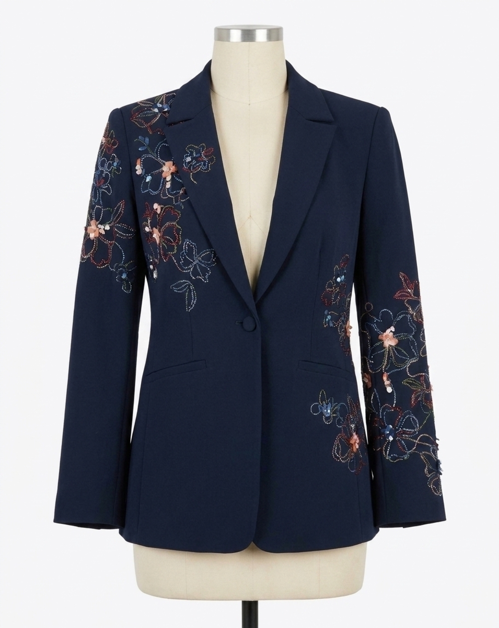 NEW CINQ A SEPT blooming linework karlie blazer in navy multi